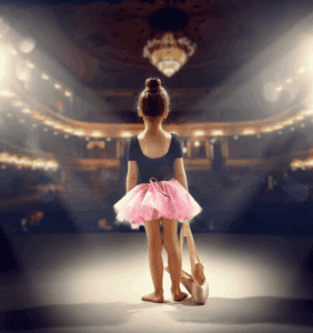 Competitive dancer backstage with costume