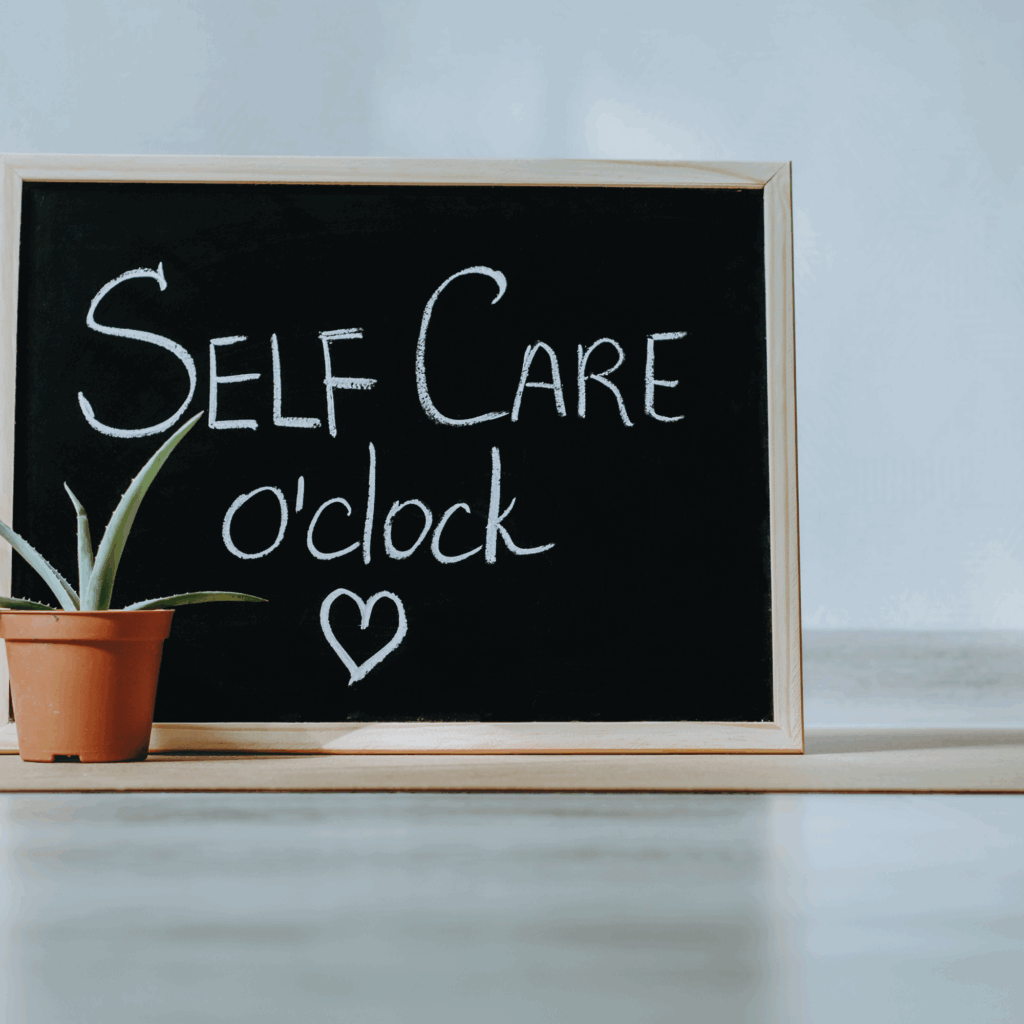 Photo with words Self Care o'clock