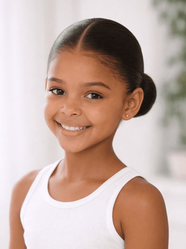 photo of a girl with a middle part bun